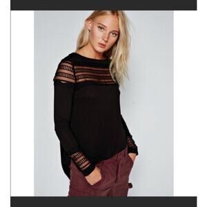 Free People Women's Cut Out Mesh Black Top Size XS